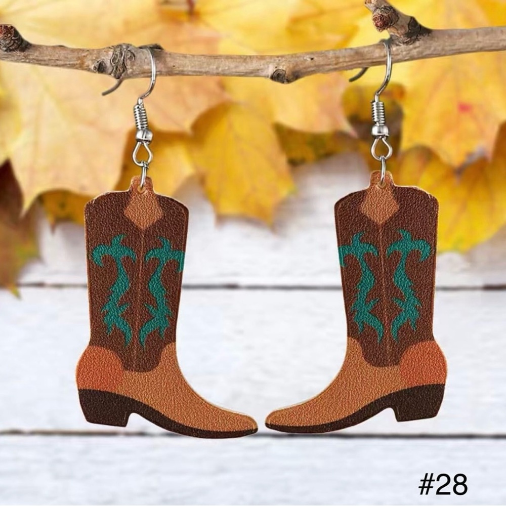 #28 | Cowboy Boot Wooden Dangle Earrings
